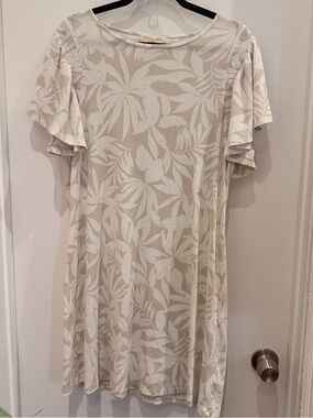 ECOTHREADS | Tropical Ribbed Flutter Sleeve Shift Dress | Boho Coastal